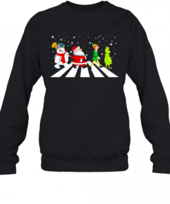 The Beatles Snowman Santa Elf And Grinch Abbey Road Christmas T Shirt Unisex Sweatshirt.png