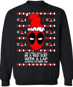 Deadpool In A Red Suit With A Lap Worth Sitting On Christmas Shirt