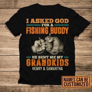 Personalized I Asked God For A Fishing Buddy He Sent Me My Grandkids Vintage 1