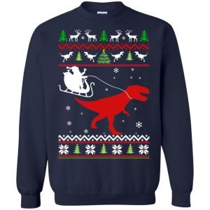 Santa rides T-rex Sweater - Christmas Santa Rides Dinosaur Ugly Sweater 3