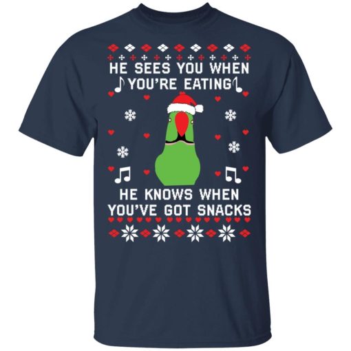 Parrot He Sees You When Youre Eating He Knows When Youre Got Snacks Sweatshirt 1.jpg