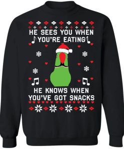 Parrot He Sees You When Youre Eating He Knows When Youre Got Snacks Sweatshirt.jpg