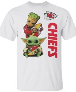 Baby Yoda And Baby Groot Hug Football Kansas City Chiefs Shirt